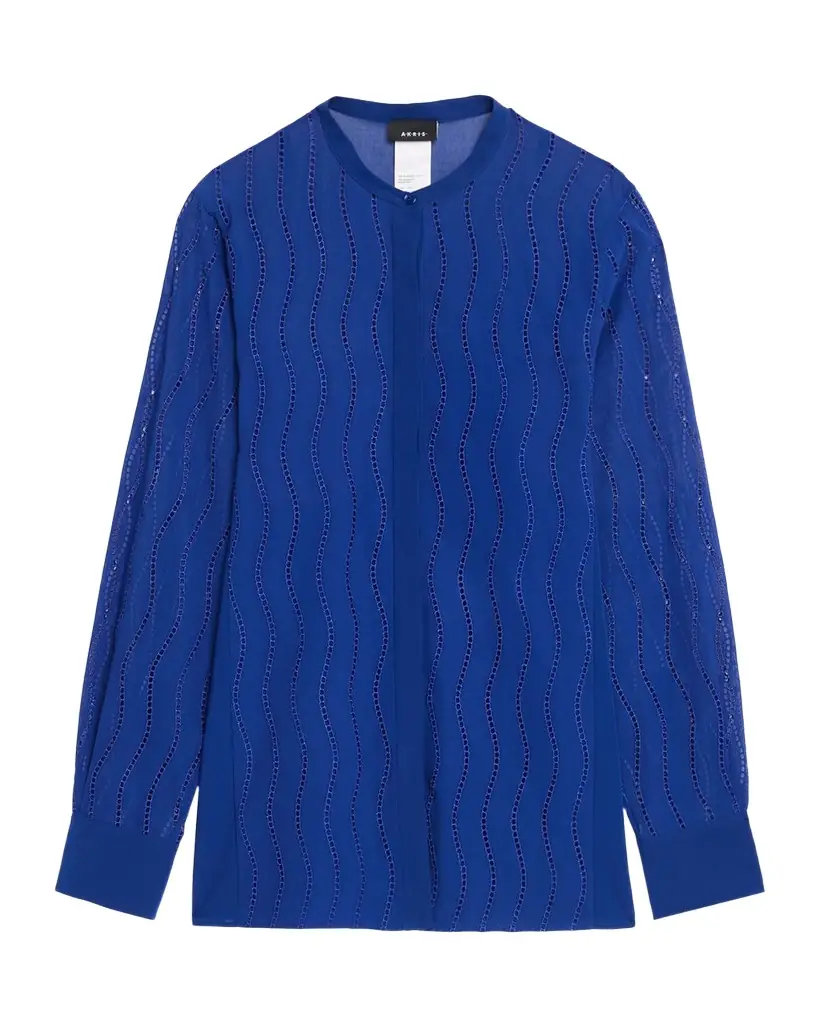 Akris Wave Broderie Anglaise Button-Down Blouse