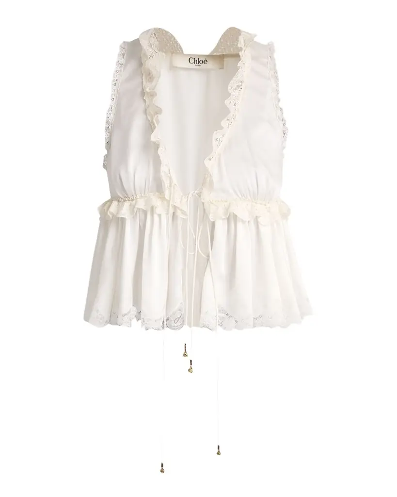 Chloe Ruffle V-Neck Sleeveless Silk Top