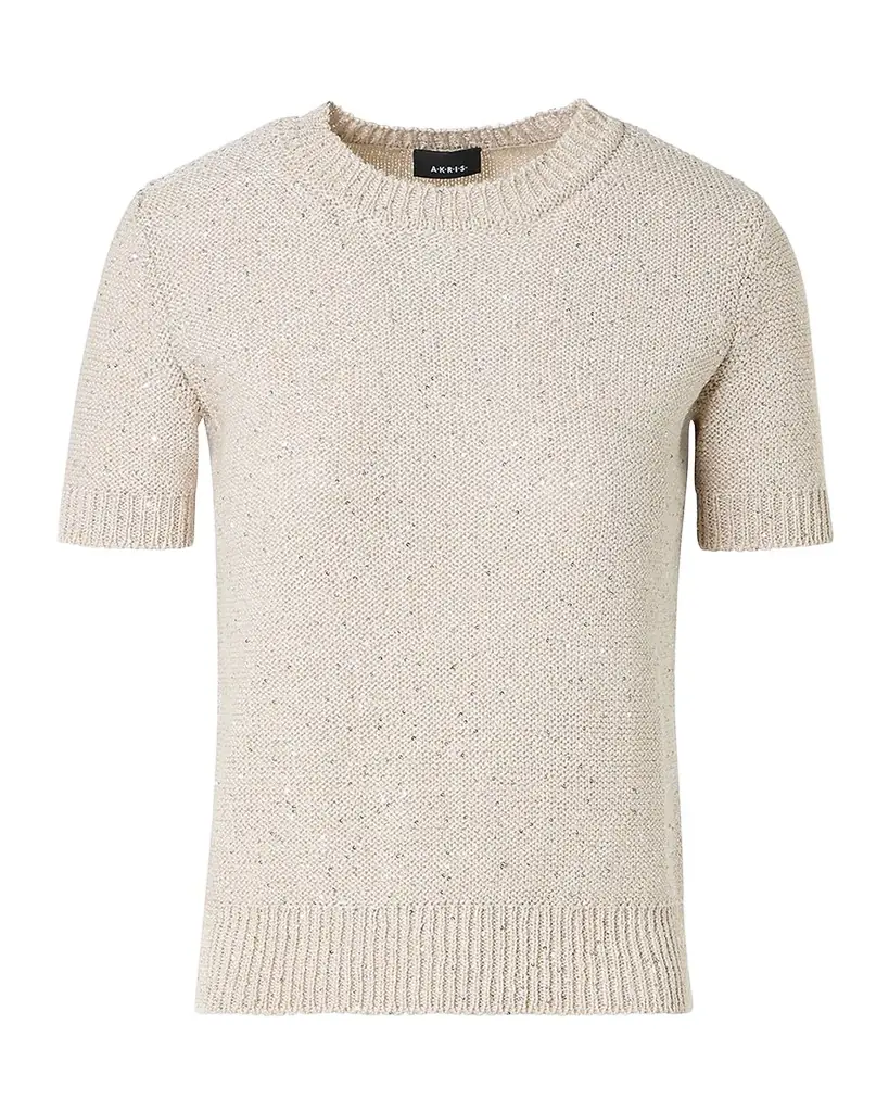 Akris Paillette Linen-Cotton Short-Sleeve Sweater