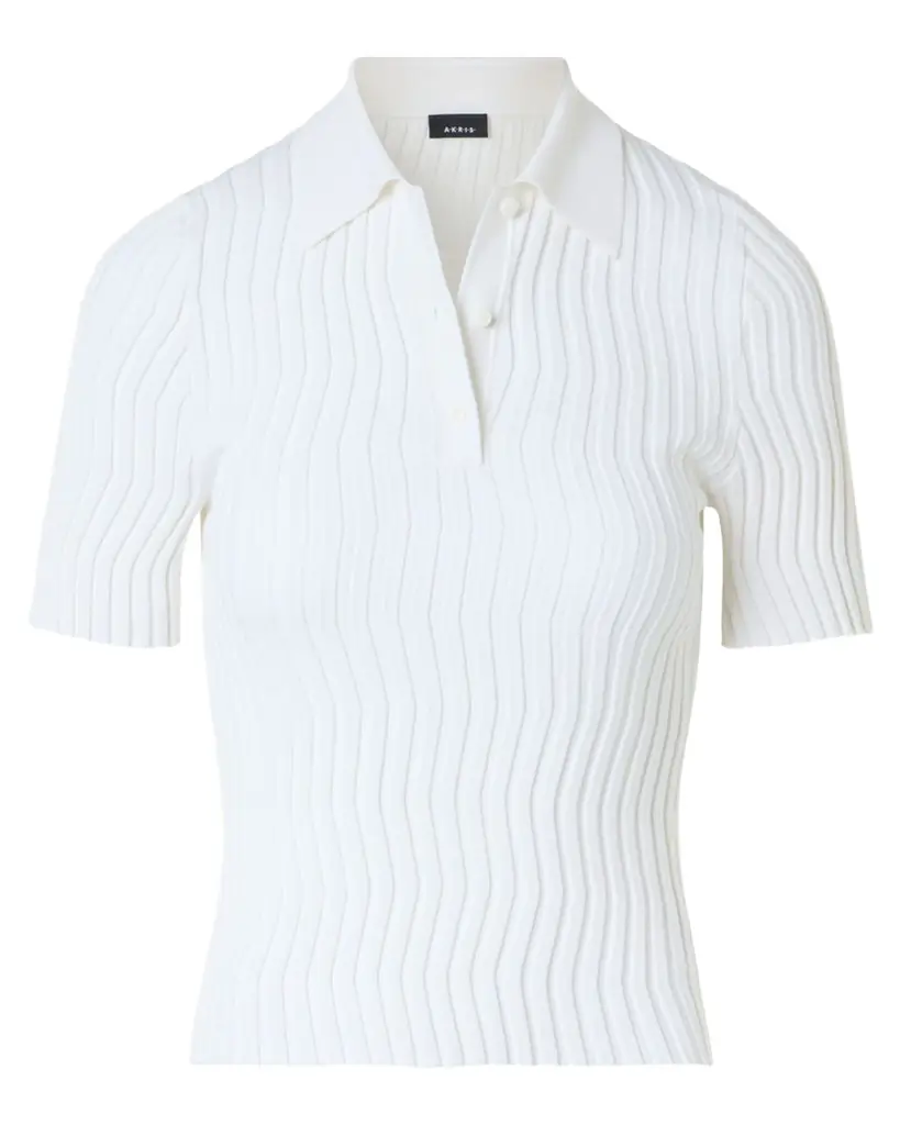 Akris Zigzag Rib Knit Short-Sleeve Polo Sweater