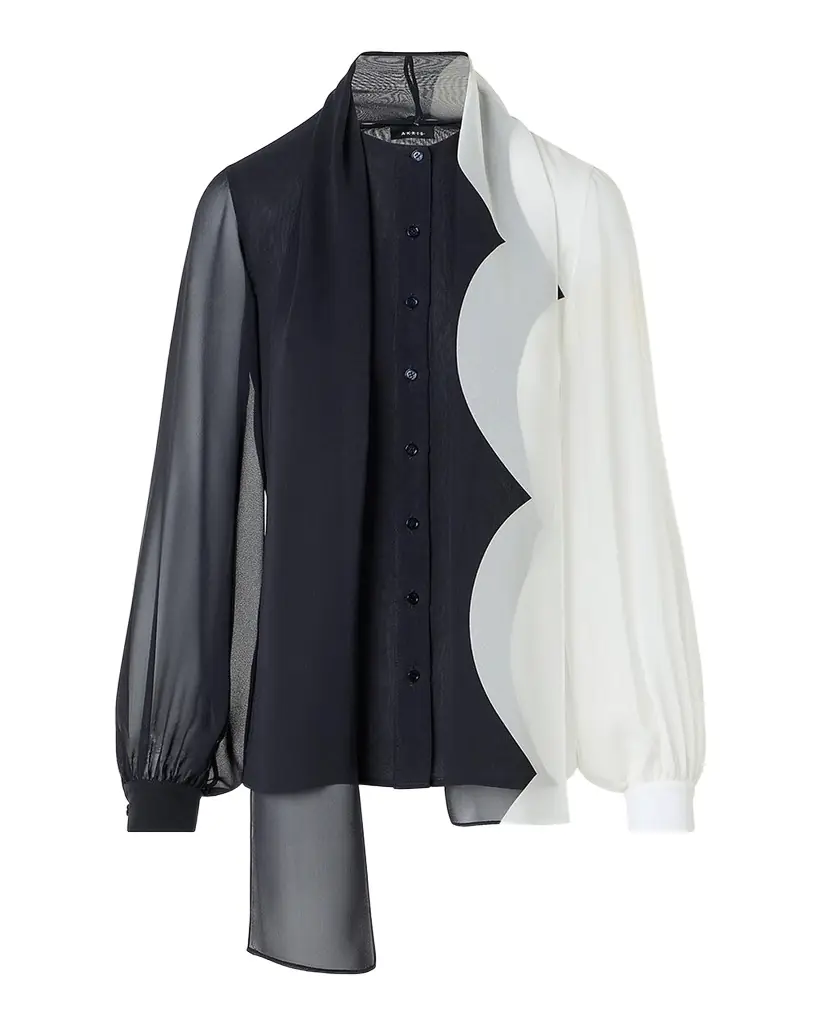 Akris Colorblock Silk Crepe Scarf Blouse