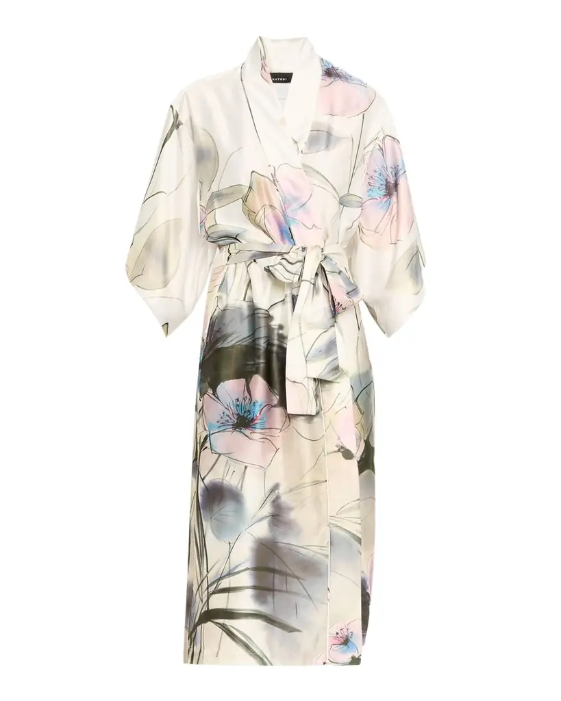 Natori Hiyaku Floral-Print Charmeuse Robe