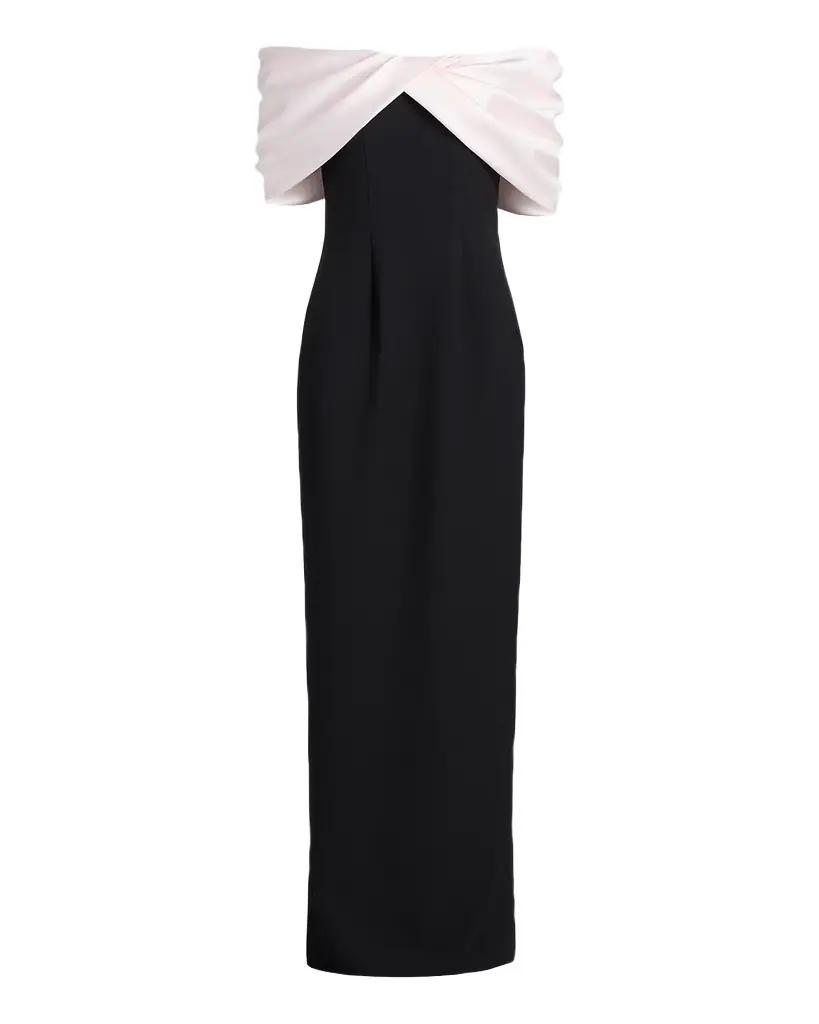 Pamella Roland Mikado Off-The-Shoulder Crepe Column Gown