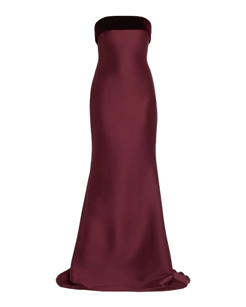 Badgley Mischka Strapless Velvet-Trim Mikado Trumpet Gown