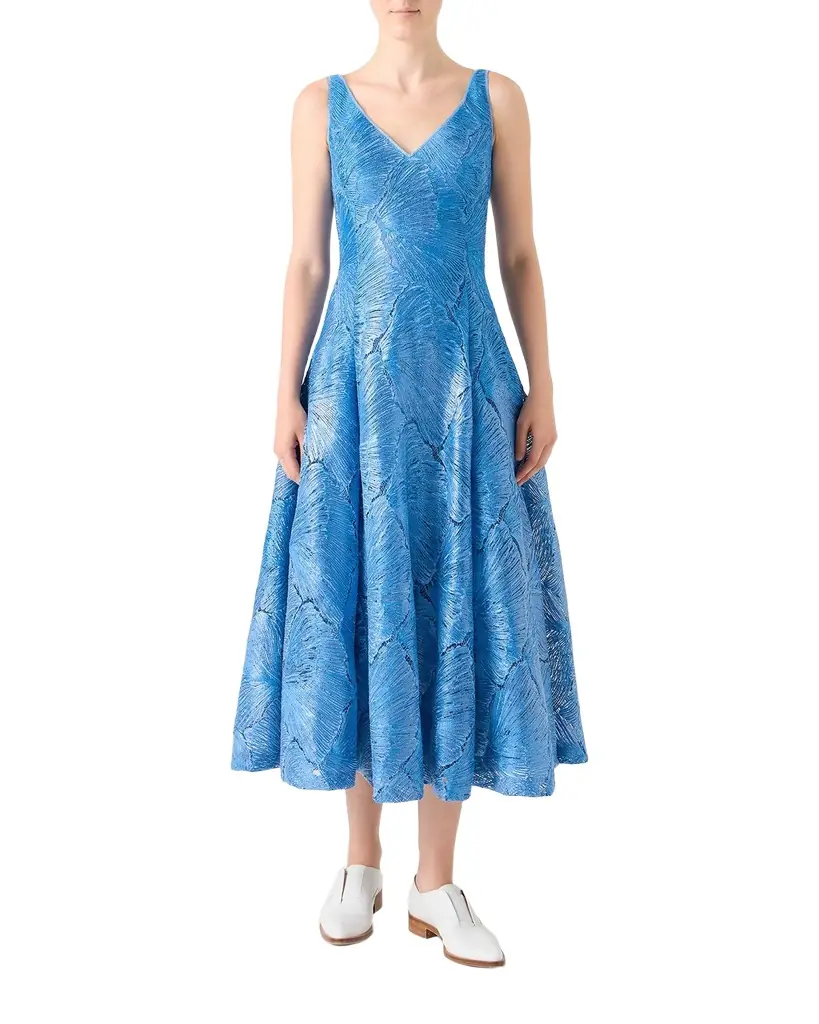 Akris Lacquered Sea Faille Sleeveless Midi Dress
