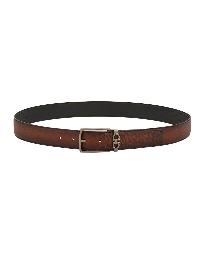 Ferragamo Men 's Mini Gancio Reversible Leather Belt
