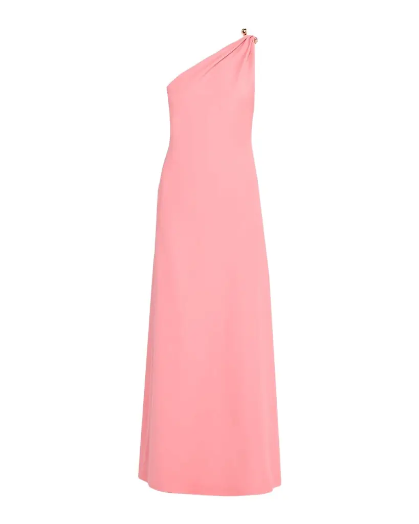 Monique Lhuillier Plumeria One-Shoulder Draped Wool Gown