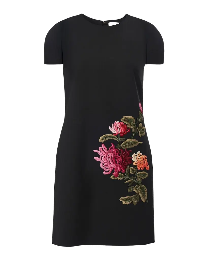 Carolina Herrera Floral Embroidered Wool Mini Shift Dress