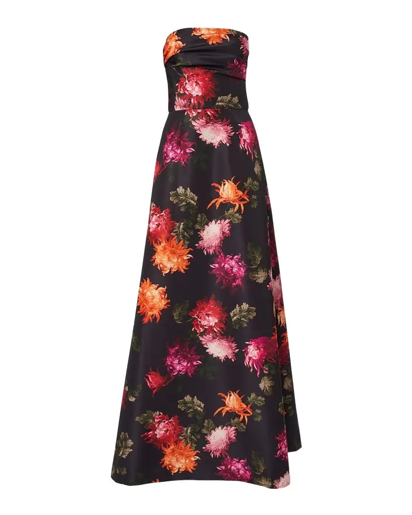 Carolina Herrera Floral-Print Strapless A-Line Gown