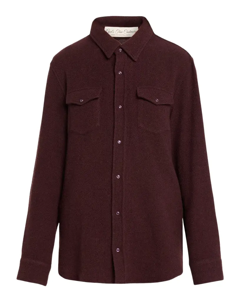 God 's True Cashmere Claret Solid Cashmere Button-Down Shirt