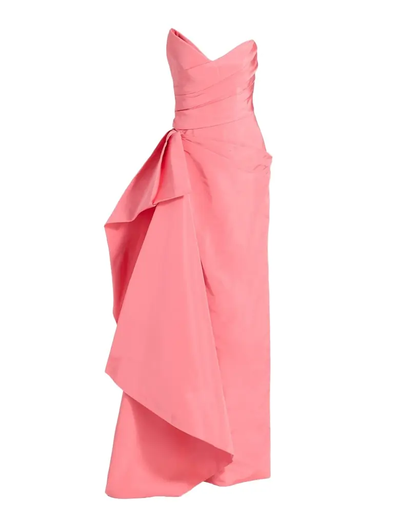 Monique Lhuillier Strapless Draped Silk Faille Gown