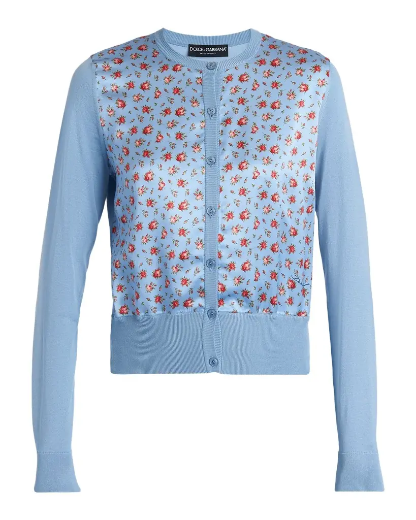 Dolce & Gabbana Rose Bouquets-Print Silk Satin Cardigan