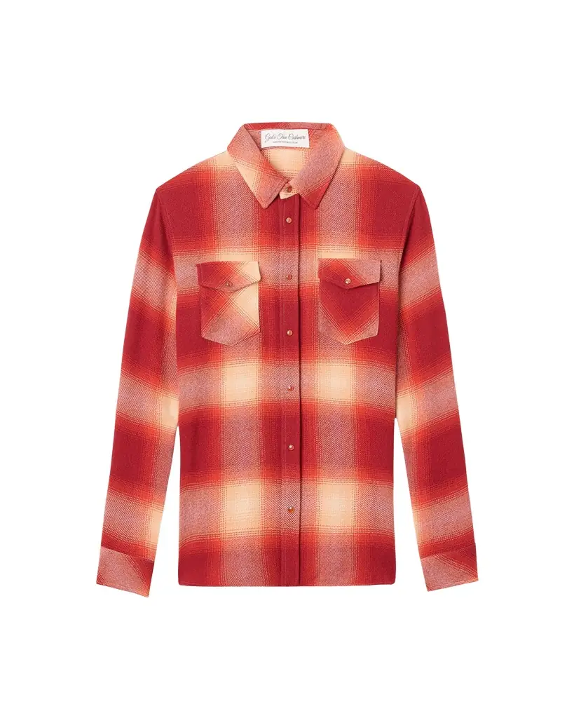 God 's True Cashmere Tomato Shadow Plaid Cashmere Sport Shirt