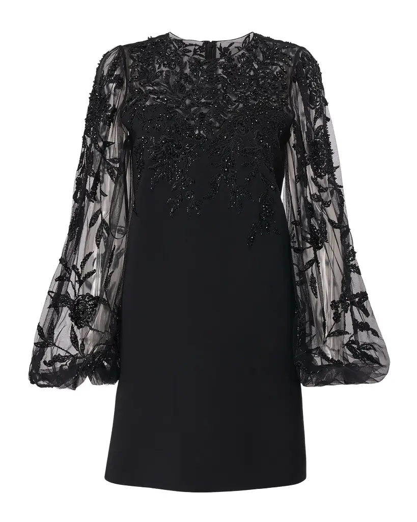 Carolina Herrera Embroidered Puff-Sleeve Mini Dress - Women's Clothing