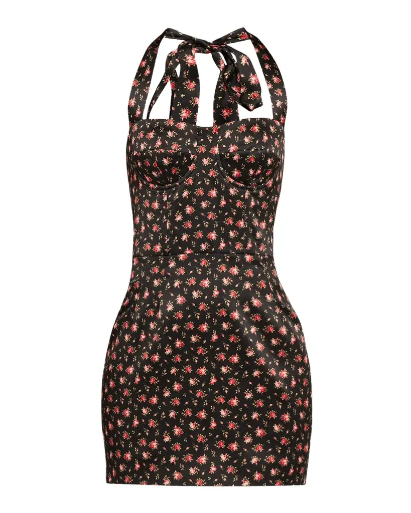 Dolce & Gabbana Floral-Print Satin Bustier Halter Mini Dress
