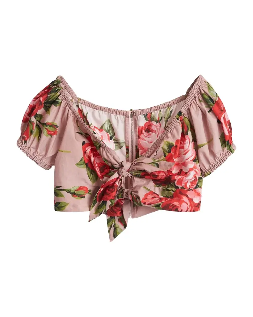 Dolce & Gabbana Off-the-Shoulder Floral Cotton Crop Top