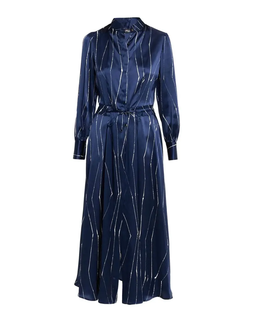 Kiton Long-Sleeve Abstract-Print Silk Maxi Shirtdress