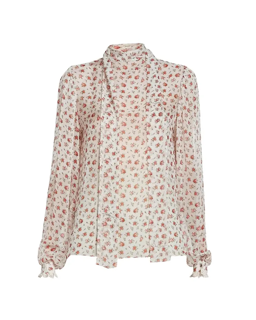 Dolce & Gabbana Floral Tie-Neck Chiffon Blouse