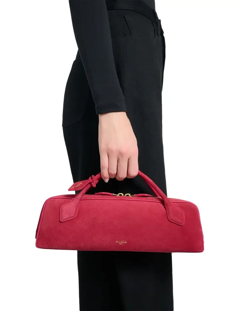 ALAIA Teckel Top-Handle Bag in Suede and Leather