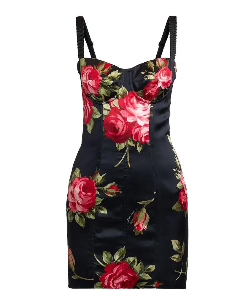 Dolce & Gabbana Floral Satin Bustier Mini Dress