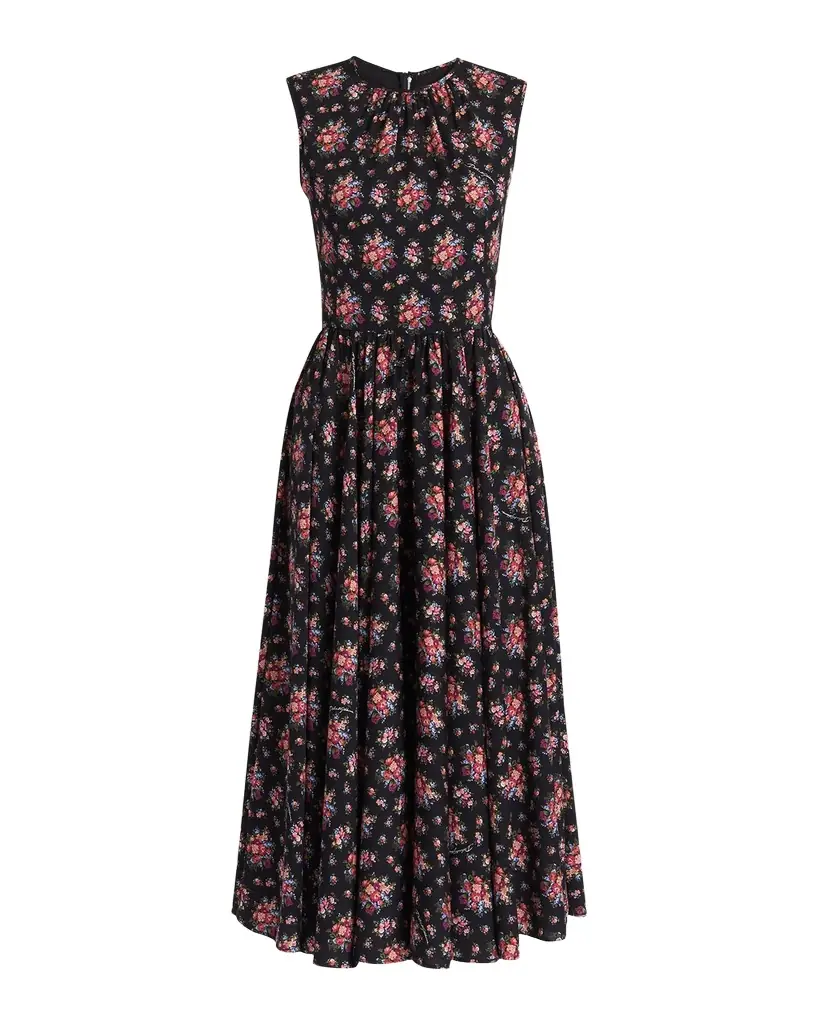 Dolce & Gabbana Small Rose Bouquets-Print Sleeveless Midi Dress