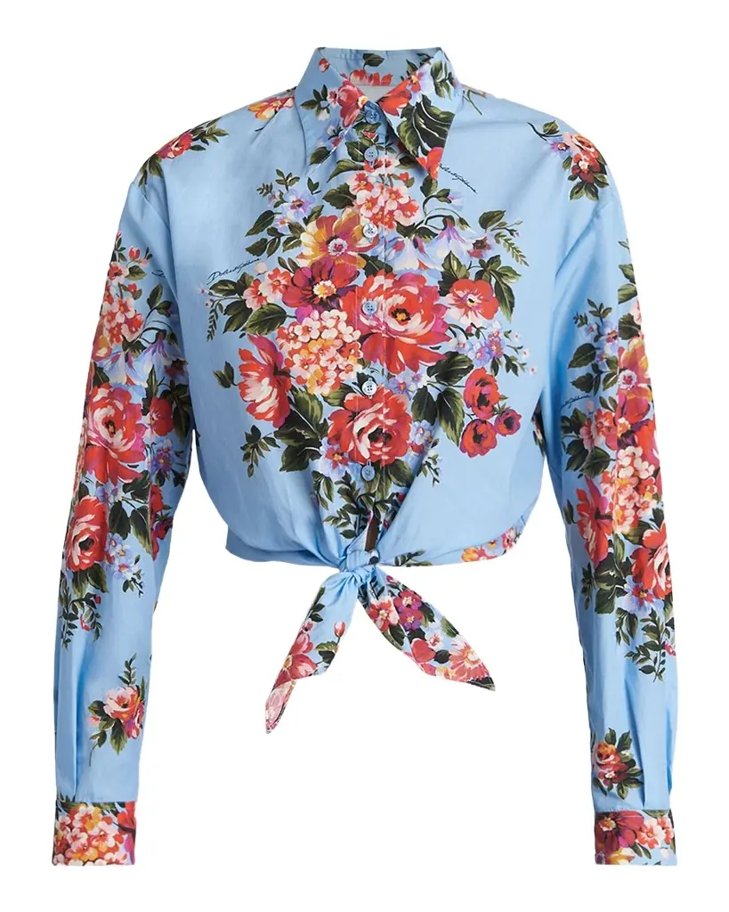 Dolce & Gabbana Floral-Print Knotted Crop Button-Down Shirt