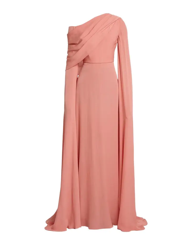Elie Saab Off-The-Shoulder Split-Sleeve Silk Double Georgette Gown