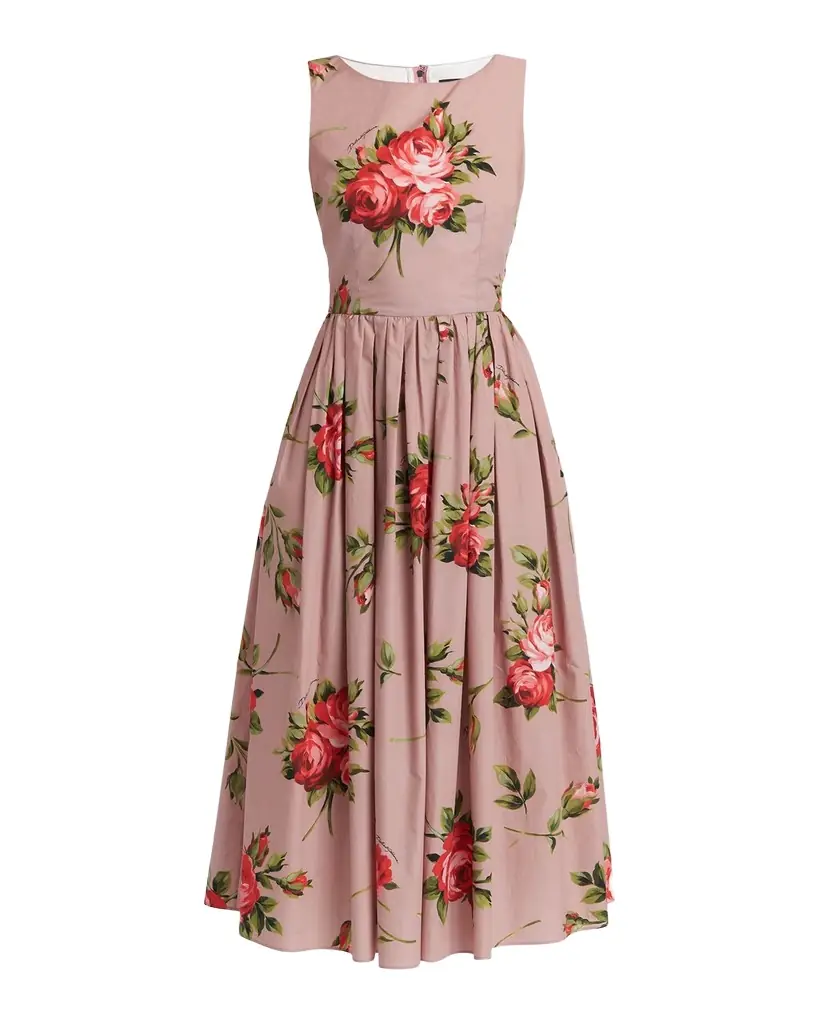 Dolce & Gabbana Sleeveless Floral Stretch Cotton Midi Dress