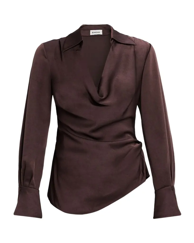SIMKHAI Symone Long-Sleeve Cowl-Neck Top