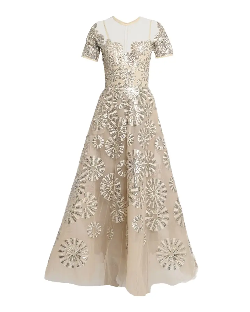 Elie Saab Sequin Embroidered Tulle Illusion Gown