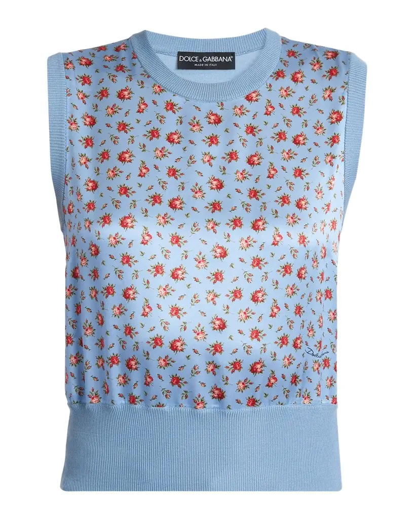Dolce & Gabbana Small Rose Bouquets-Print Silk Tank Top - Women's Clothing
