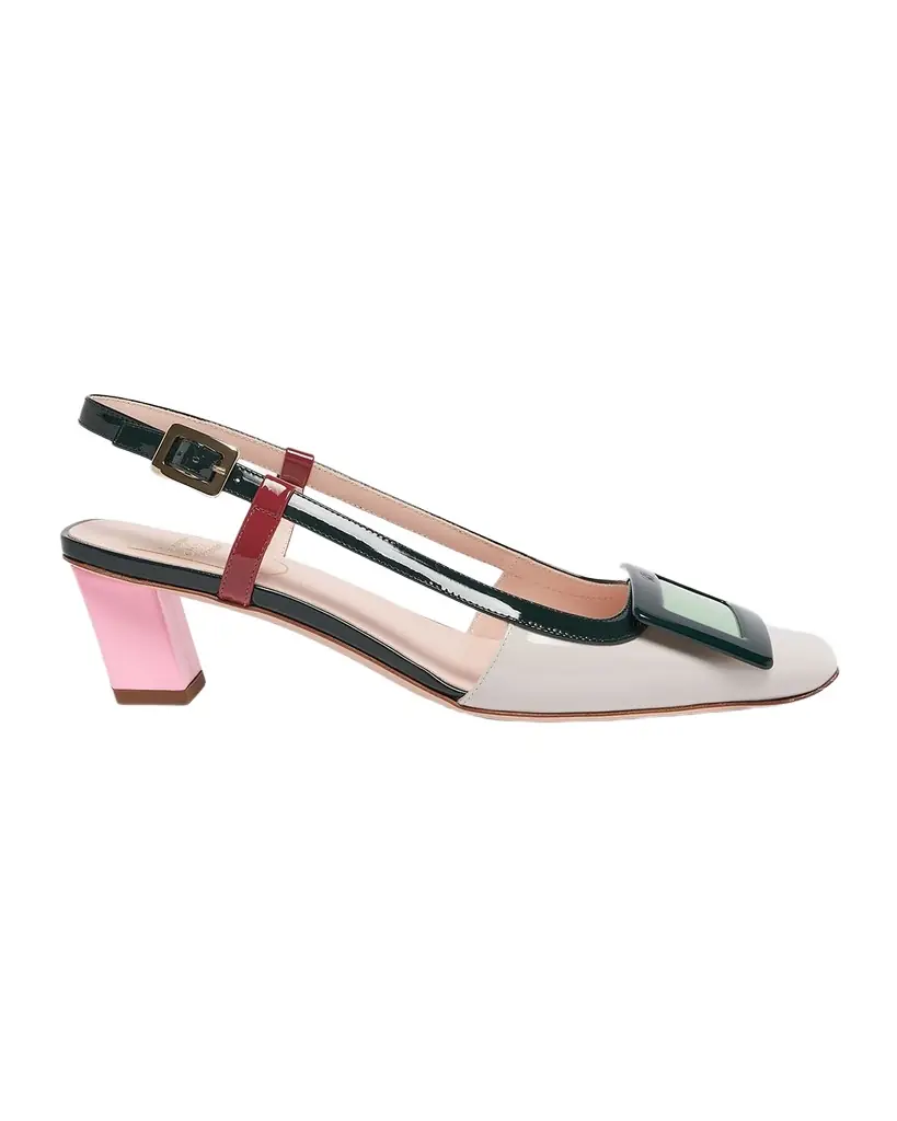 Roger Vivier 45mm Belle Vivier Patent Leather Lacquered Buckle Slingback Pumps
