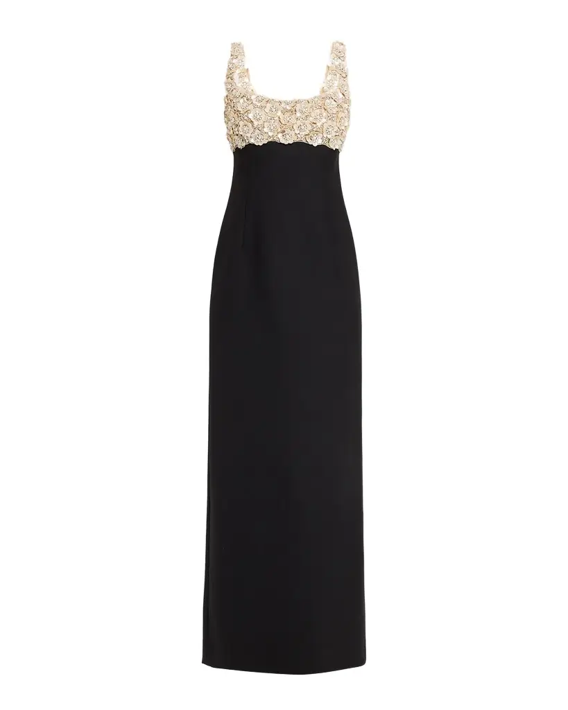 Oscar de la Renta Pearly Embroidered Bustier Column Gown
