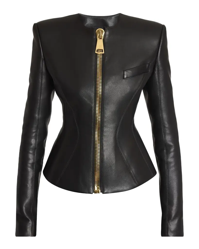 Balmain Fitted Lambskin Leather Jacket