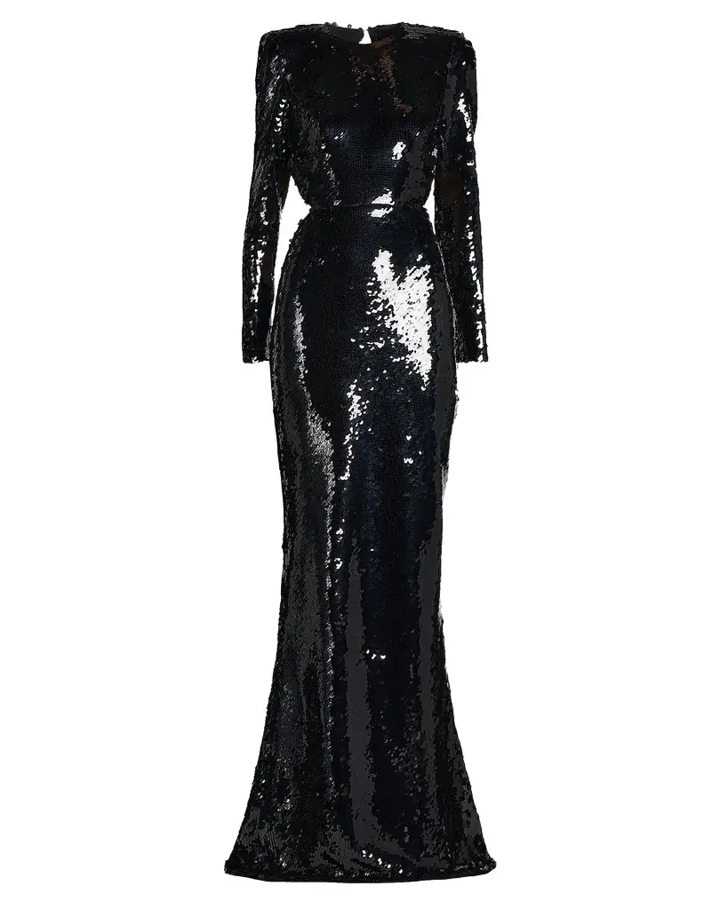 Stella McCartney Sequined Long-Sleeve Backless Trumpet Gown