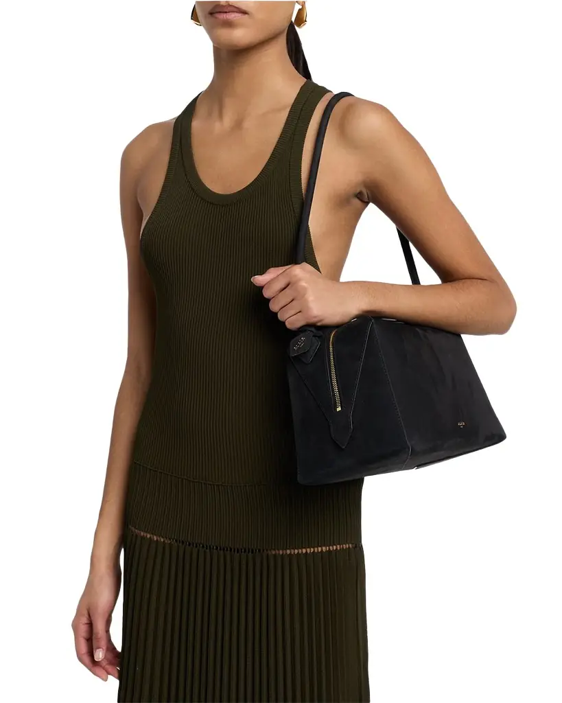 ALAIA Le Bouledogue Bowling Shoulder Bag in Nubuck Leather