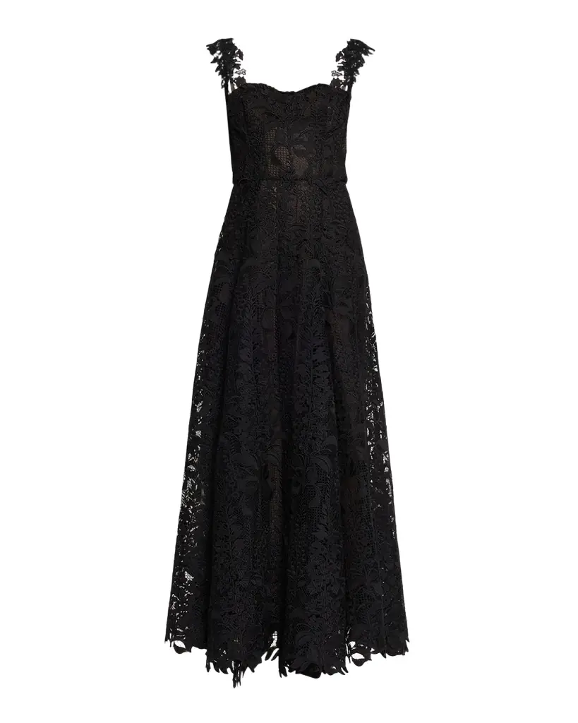 Oscar de la Renta Sleeveless Foxglove Lace Sweetheart-Neck Gown