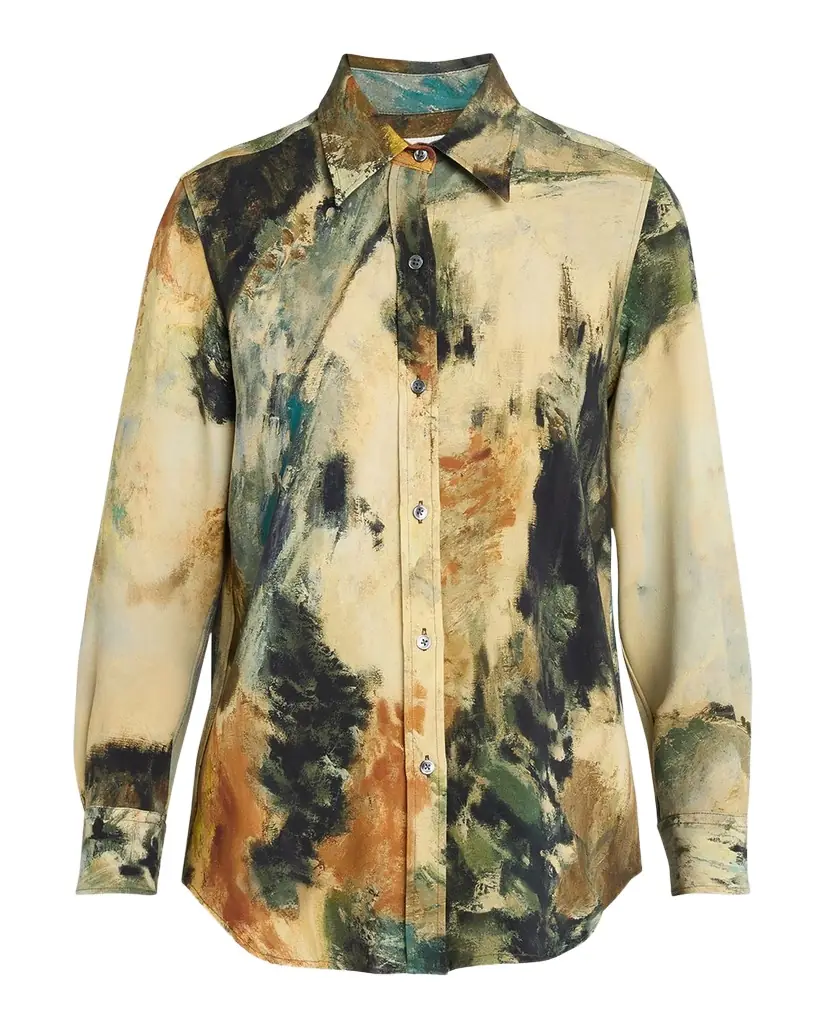 Libertine Modernist Landscape Silk Button-Down Shirt