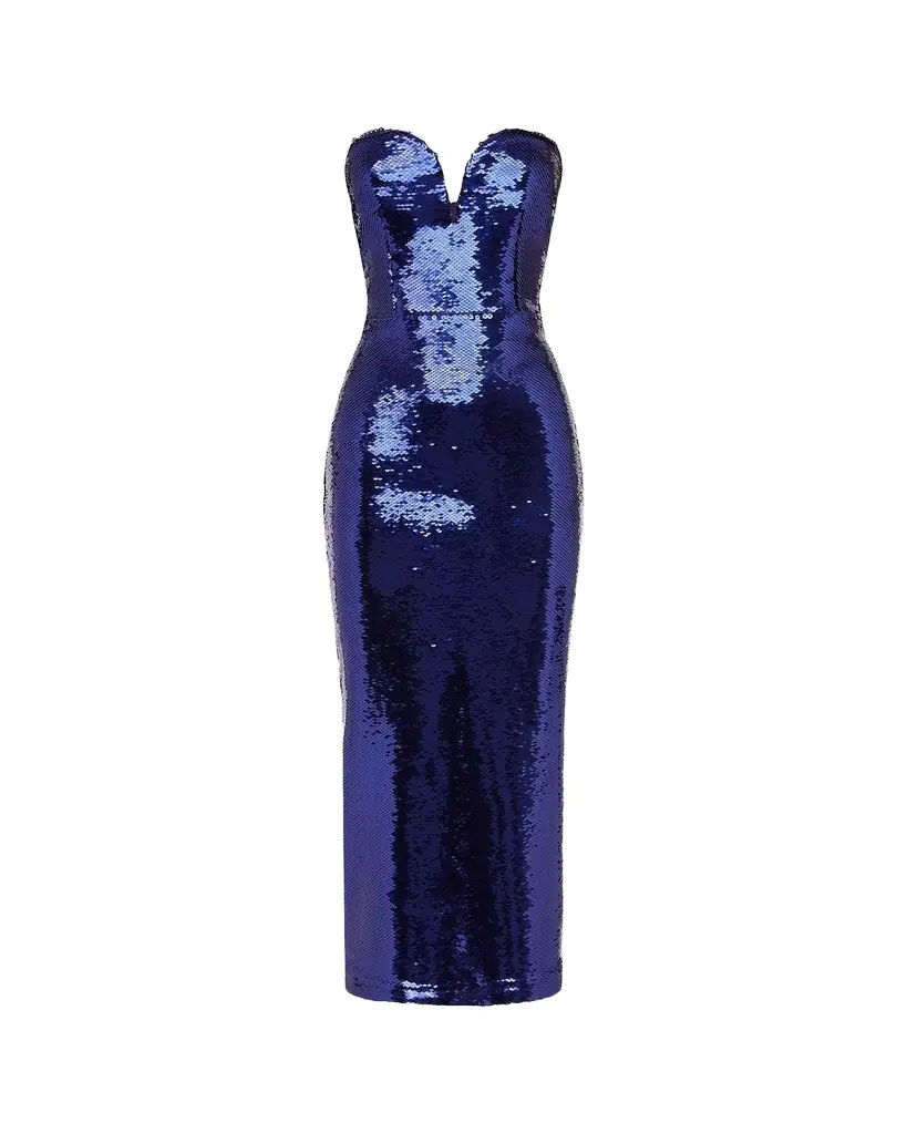 Alex Perry Strapless Sweetheart Sequined Midi Dress