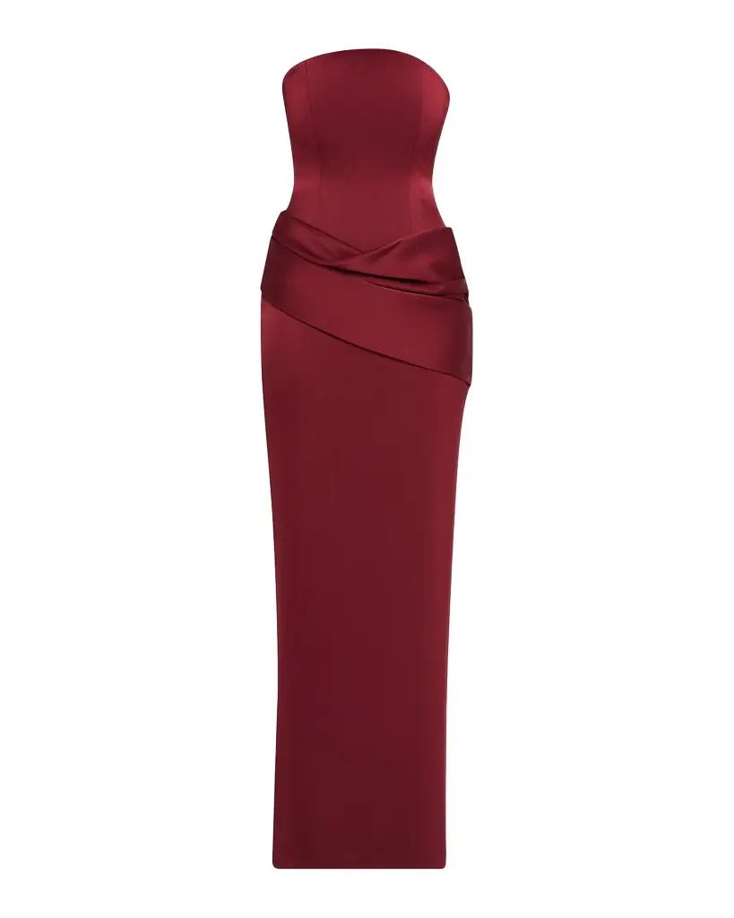 Alex Perry Strapless Corset Draped Column Gown