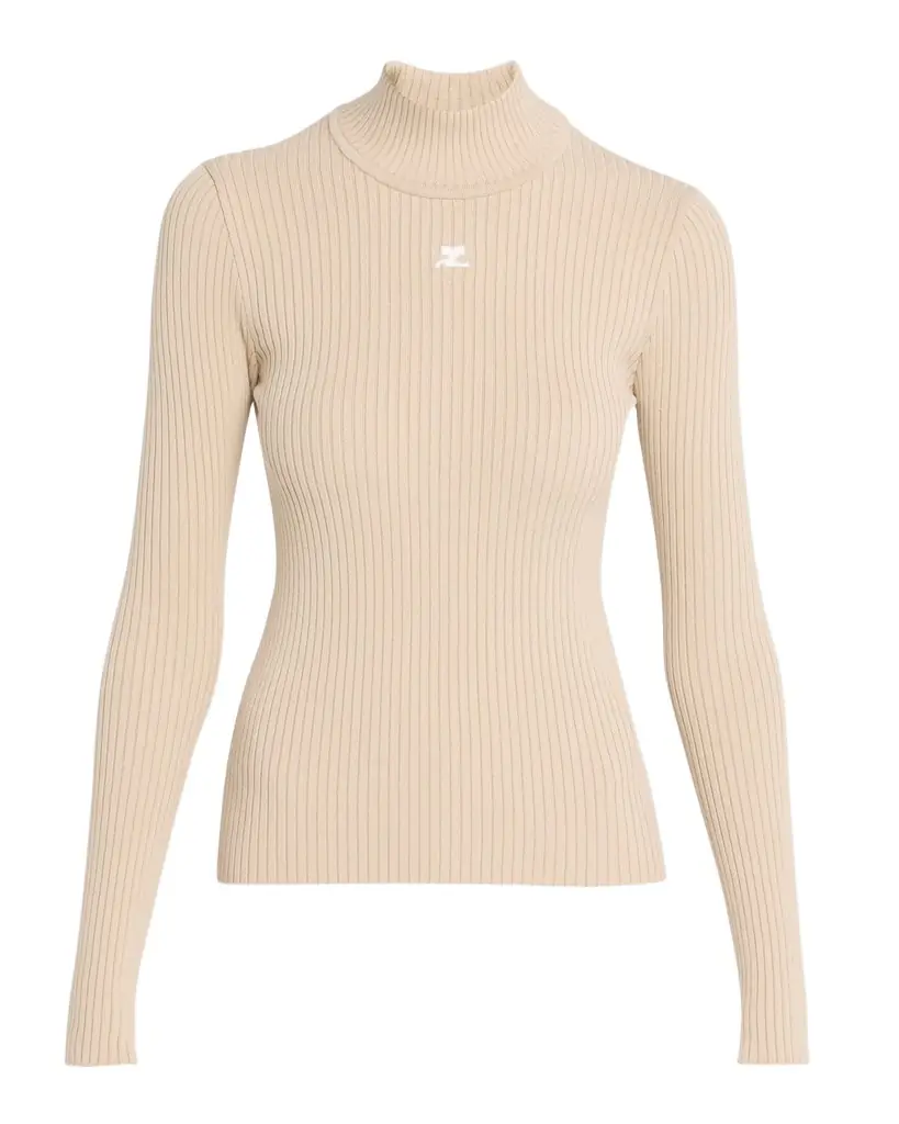 Courreges Turtleneck Long-Sleeve Rib Sweater