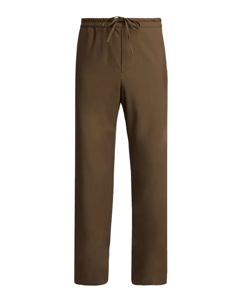 THE ROW Men 's Ari Wool Wide-Leg Drawstring Pants