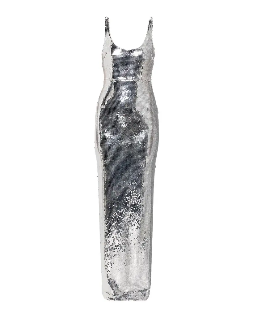 Alex Perry Sleeveless Sequined Column Singlet Gown
