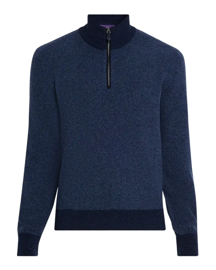 Ralph Lauren Purple Label Birdseye Cashmere Quarter-Zip Sweater