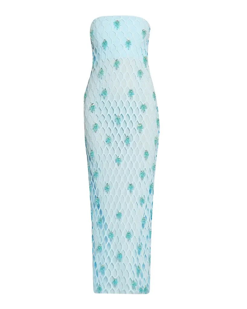 SIMKHAI Iridessa Strapless Beaded Column Gown