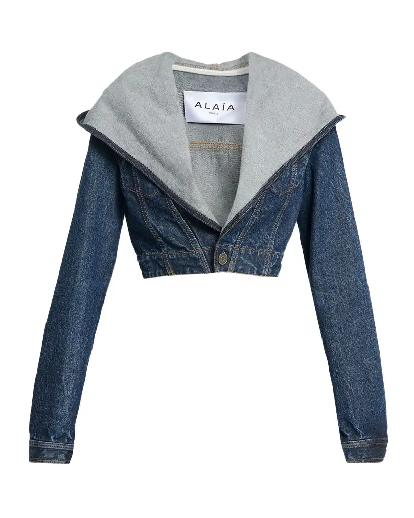 ALAIA Hooded Cropped Denim Jacket