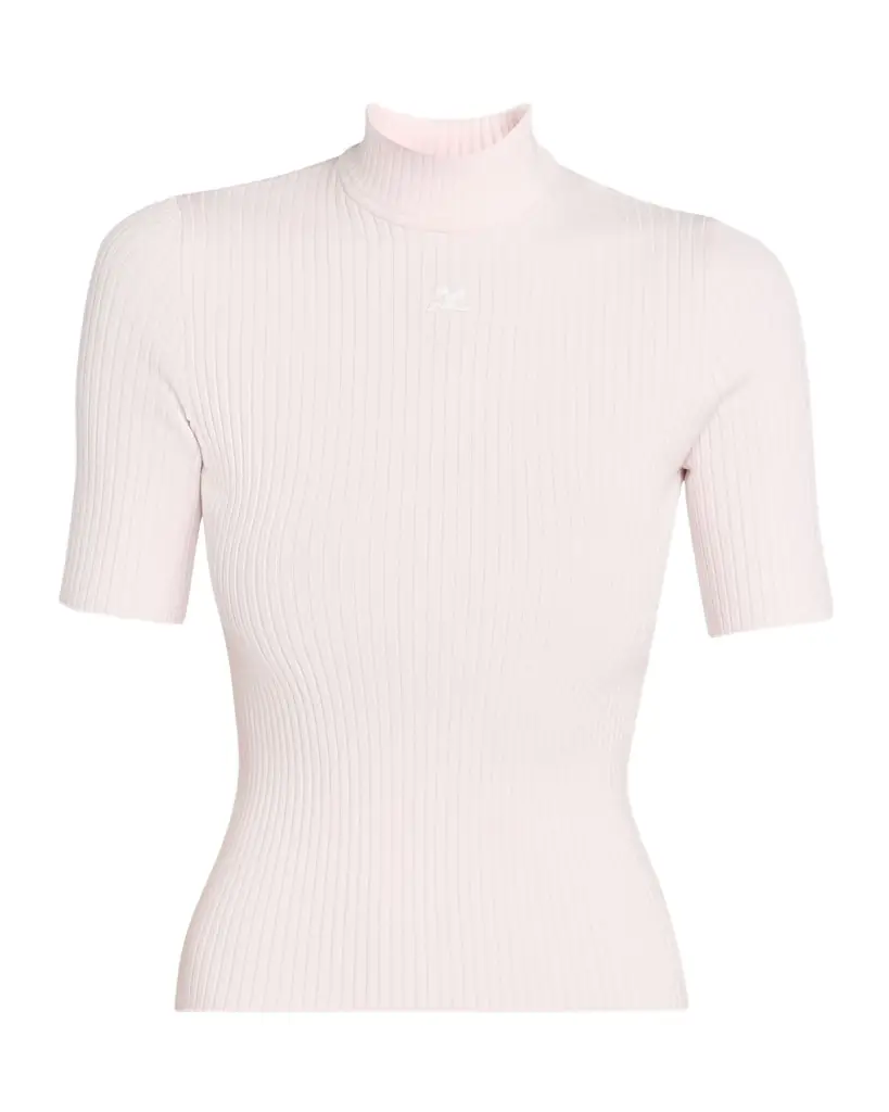 Courreges Mock-Neck Short-Sleeve Rib Pullover