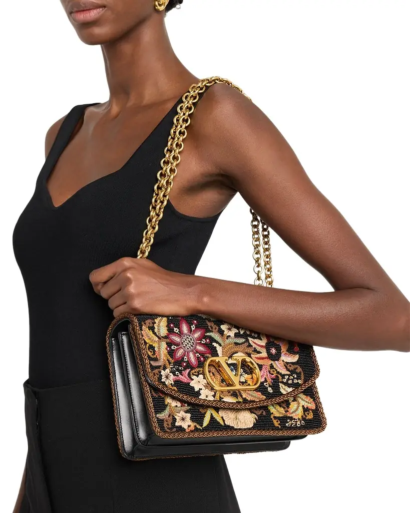 Valentino Garavani Beaded Floral-Embroidered Shoulder Strap
