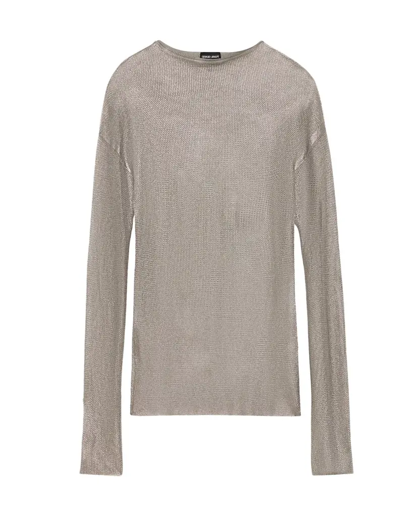 Giorgio Armani Laminated Mesh Long-Sleeve Top