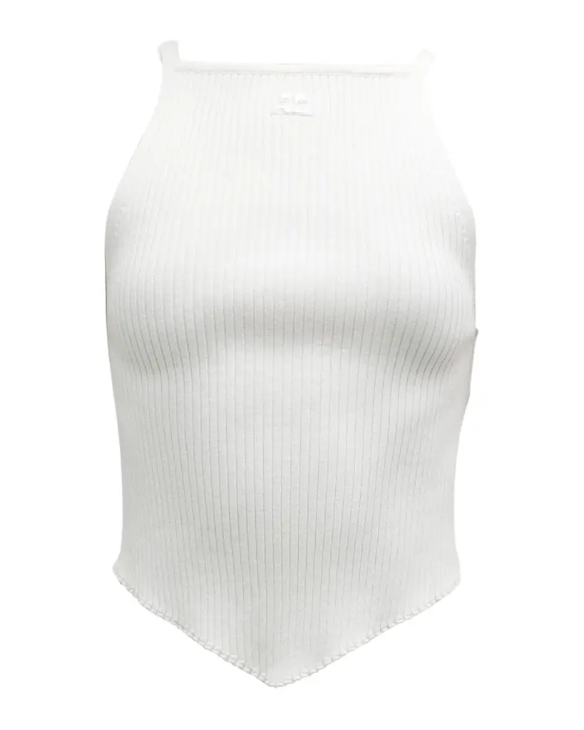Courreges Rib-Knit Tank Top with Pointed Hem